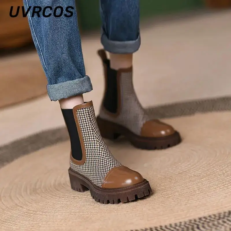 

Women Mid-tube Casual Short Boots 2022 Winter New Arrivals Elastic All-match Round Toe Single To Increase Fashionable