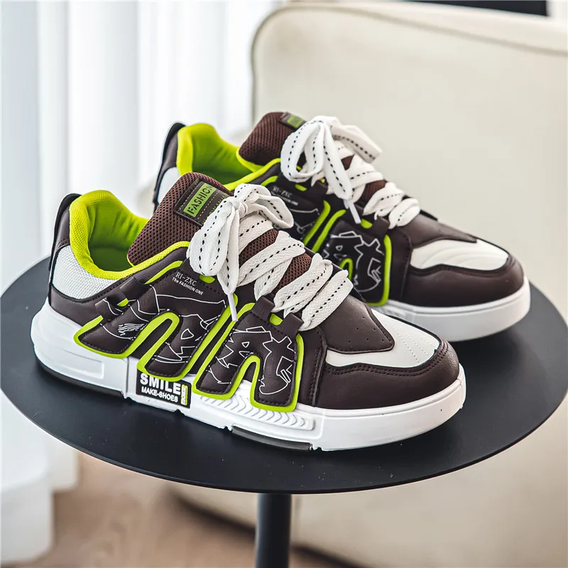 

PARZIVAL Men's Casual Sneakers Students Autumn Leather Casual Shoes New Skateboard Shoes Trendy Sports Shoes Retro Board Shoes