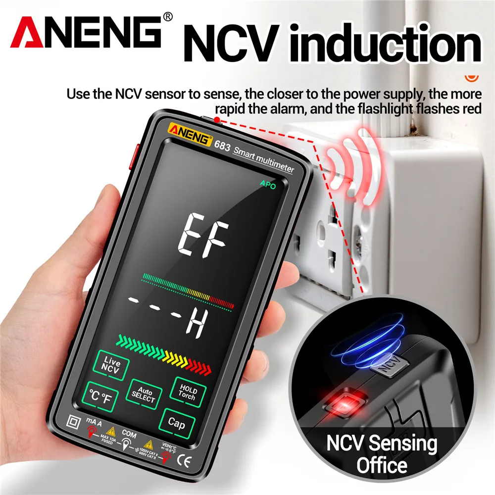 

Electrical Capacitance Meter Touch Screen Ammeter Voltage Tester 6000 Counts Rechargeable Flashlight Lighting Measuring Tools