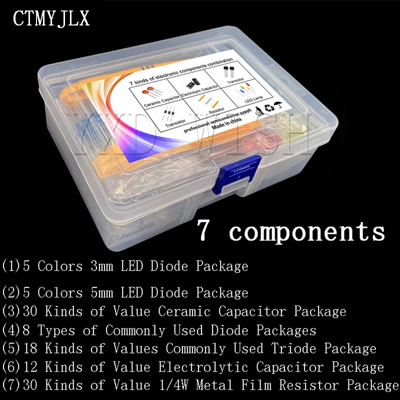

DIY Electronic Components Kit Led Diodes Resistor Set Electrolytic Capacitor Ceramic transistor Pack For arduino Starter Kit