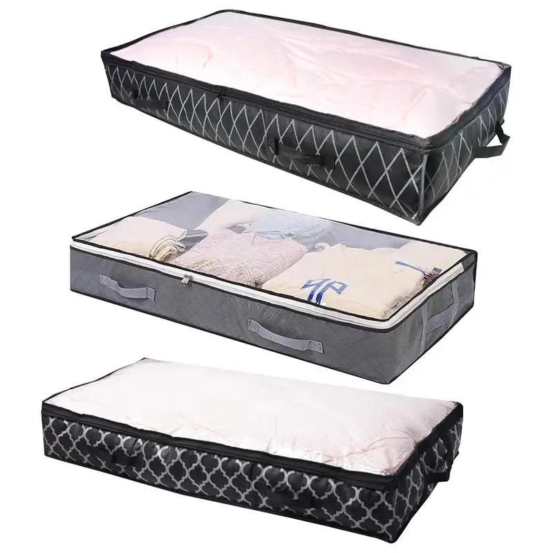

Under Bed Storage Bins Large Capacity Foldable Pillow Clothes Quilt Storage Organizer Oxford Fabric Durable Underbed Container
