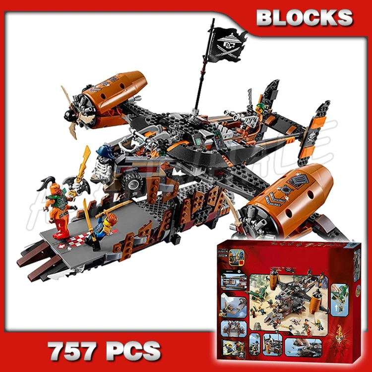 

757pcs Shinobi Misfortune's Keep Sky Pirates HQ Booster Jet Escape Boat Flyer 10462 Building Block Sets Compatible With Model