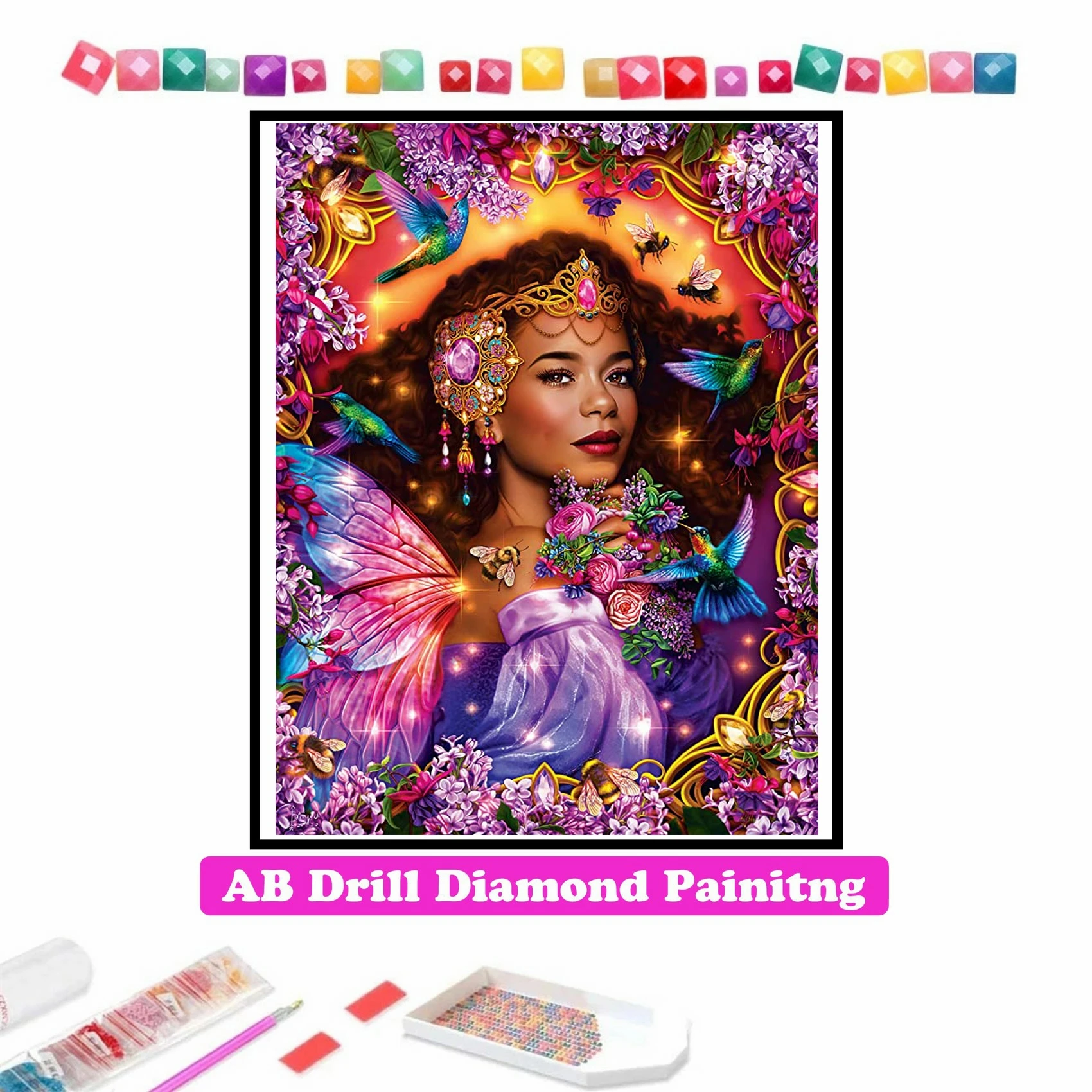 

Summer Queen 5D DIY AB Diamond Painting Handicrafts Woman Mosaic Full Square Round Rhinestone Cross Stitch Embroidery Home Decor