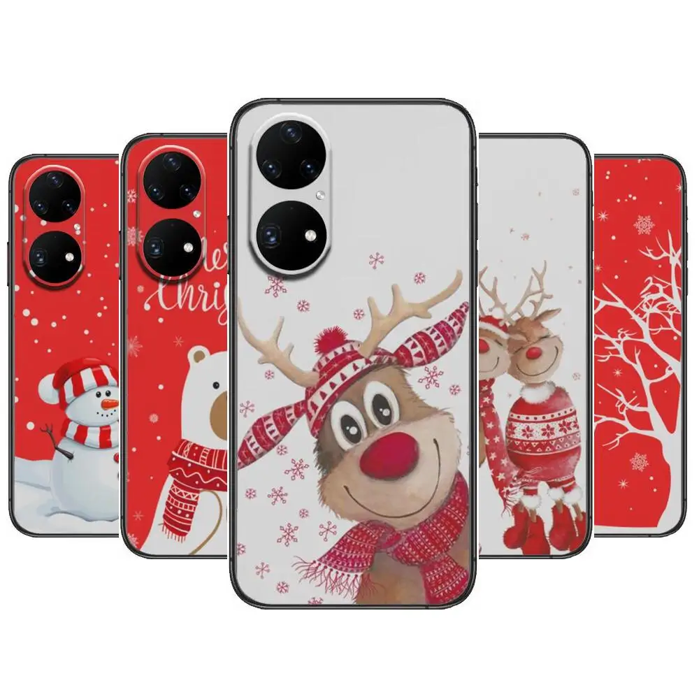 

Cartoon Christmas Phone Case For Huawei p50 P40 p30 P20 10 9 8 Lite E Pro Plus Black Etui Coque Painting Hoesjes comic fas