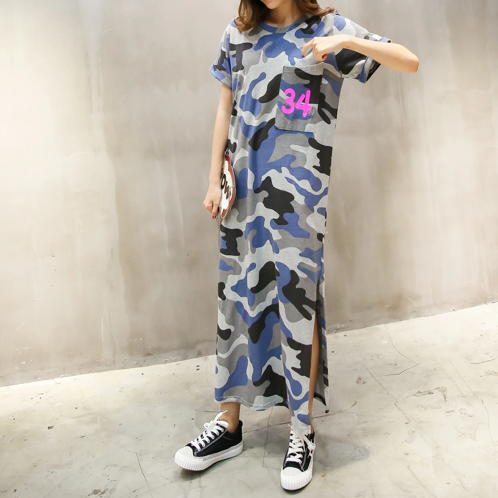 

Cotton Women's Long Dress Summer Loose High Waist Printing Casual O-Neck Short Sleeve Elegant Female Clothing