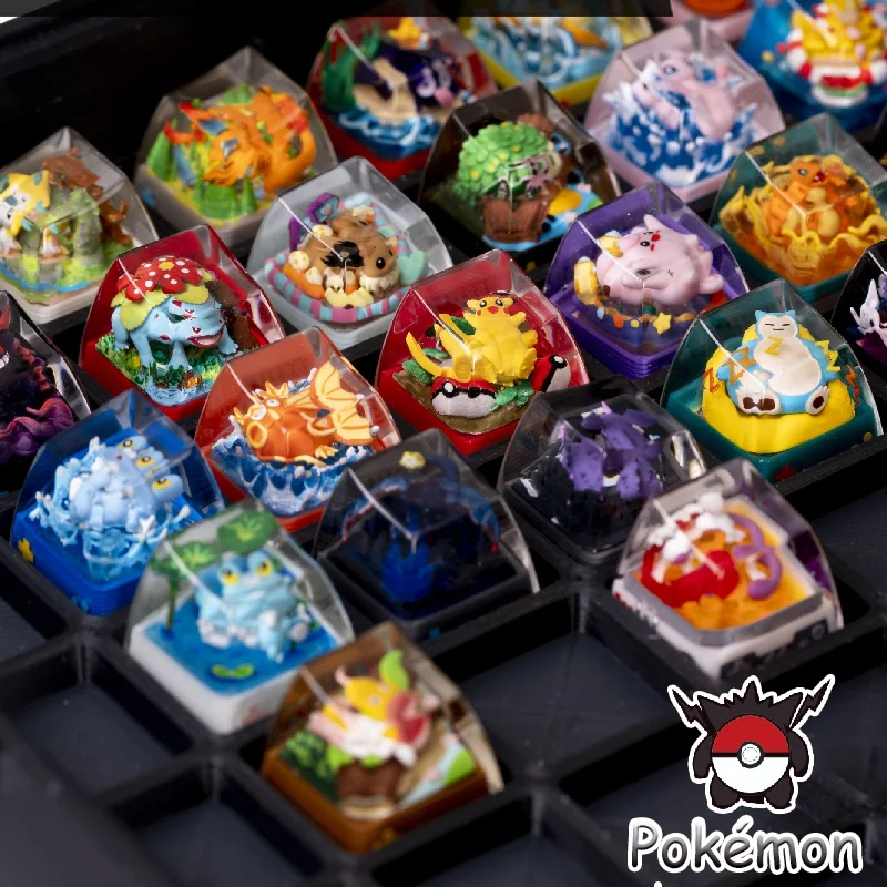 

Cute Kawaii Pokemon Resin Keycaps Cartoon Cute Pikachu Koda Duck Genie Turtle 3d Stereo Translucent Mechanical Keyboard Keycaps
