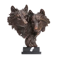 couple wolves head bronze statue wild animal wolf sculpture art home office table decor ornament