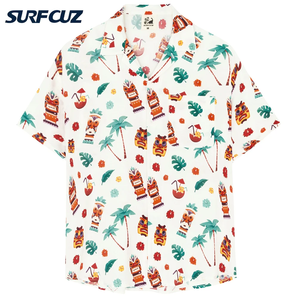 

SURFCUZ Men's Hawaiian Shirts Button Down Aloha Holiday Beach Shirts with Pocket Short Sleeve Casual Printed Shirt for Men