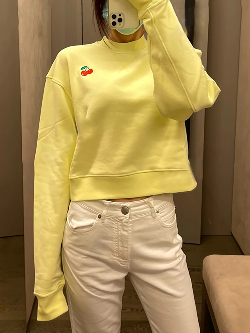 

Pirate Hippie Cherry Fruit Embroidery Women Sweatshirts O-Neck Long Sleeve Cotton Female Pullover Vintage Casual Lady Tops 2022