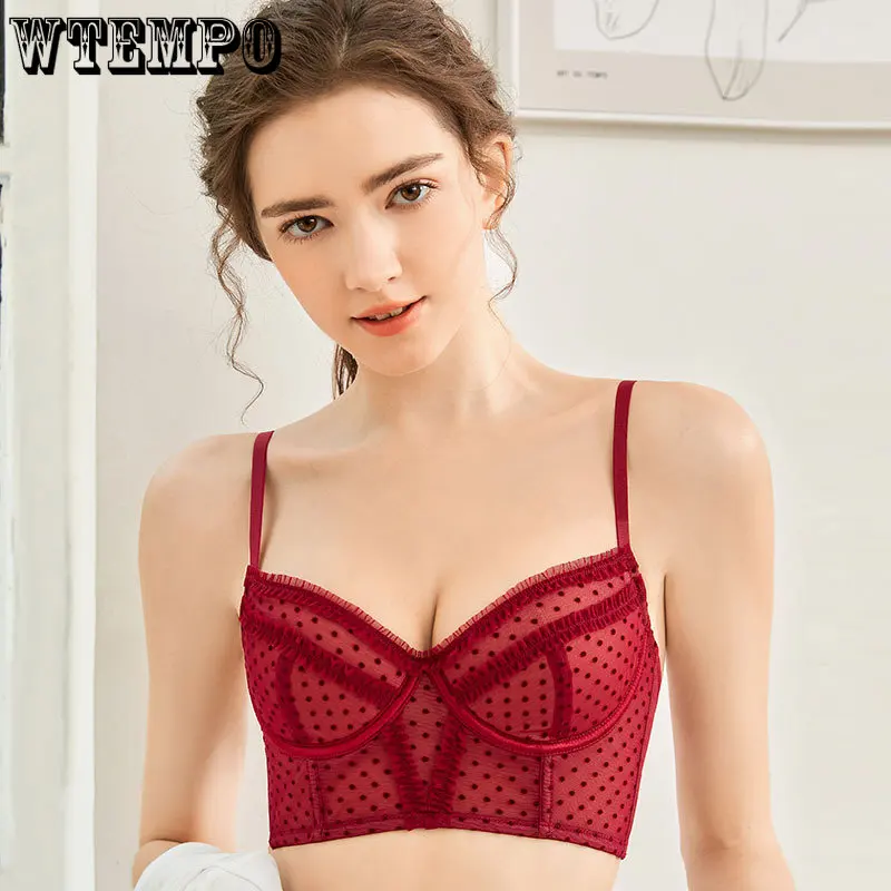 

New French Lace Bra Thin Women's Sensual Lingerie Gathering Soft Steel Ring Side Breast Trimming Underwear Push Up Wholesale Top