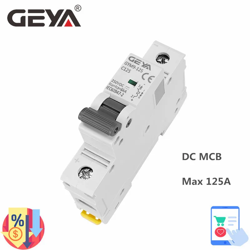 

GEYA DC MCB 80A 100A 125A 6KA 1P 250VDC Мини-выключатель постоянного тока на DIN-рейку GYM9-125