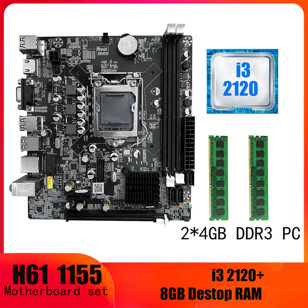 

Комплект материнской платы H61 с чипом LGA 1155, процессором Core i3 2120 и 2 шт., память 4 Гб = 8 ГБ DDR3 для ПК с поддержкой HDMI VGA