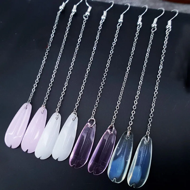 

S925 Silver Hook Hypoallergenic Long Female Earrings Four-color Jewel Earrings