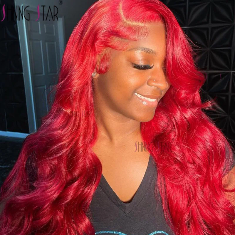 13X4 Glueless Hot Red Lace Front Body Wave Wig 13X4 HD Lace Frontal Human Hair Wigs Pre Plucked Hairline Burgundy 99J Lace Wigs