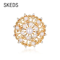 skeds vintage palace hollow crystal flower brooches for women luxury pearl rhinestone exquisite brooch pin elegant suit jewelry