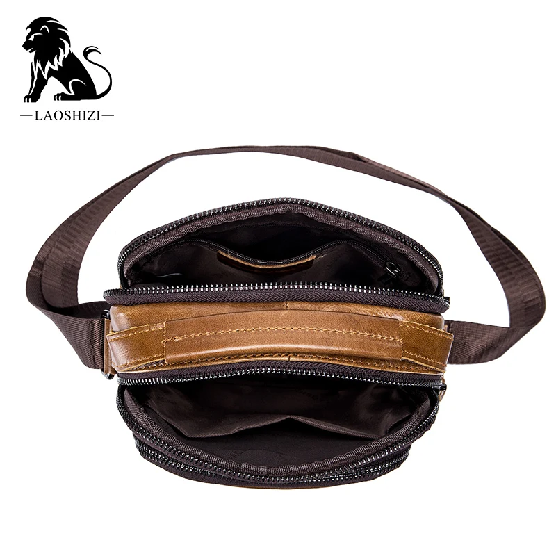 Bolso bandolera de piel auténtica para hombre, bandolera pequeña Vintage de cuero de vaca, informal