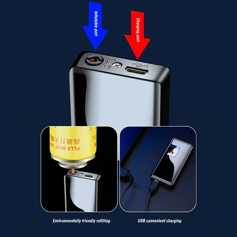 2 в 1 струйная зажигалка с пламенем сенсорный экран ветрозащитный фонарь надувная