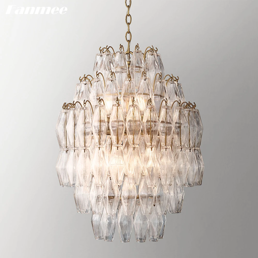 

Natalia Pendant Hanging Lamps for Ceiling Modern LED Brass Wide Chandeliers Clear Pink Facted Glass Lamp Lustre for Living Room