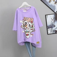 ins lion dance short sleeved t shirt womens summer korean version extra large size mid length loose chinese style t shirt
