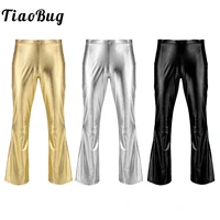 men shiny metallic disco pants night club wear gold bell bottom flared long pants 70s disco dude flare pants trousers costume