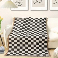 black white grid casual sofa throw blanket nordic plaid cotton thread knitted tassel blankets geometry bohemian bed home decor
