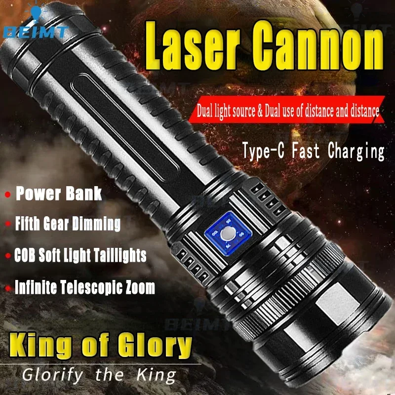 

30000W LED Flashlights High-power USB Lanterna Xenon Lamp Zoom Waterproof Long-range 9KM Aluminum Output/Input Torch 30000mAH