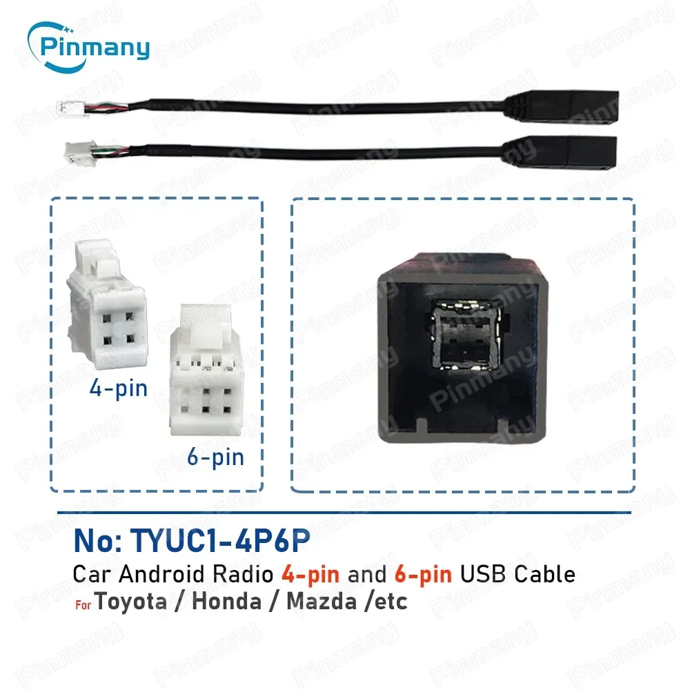 

Автомобильный Android-радио для Toyota Honda Mazda, аудиоразъем TYUC1, 4, 6-контактный USB-разъем, кабель, стереоразъем, адаптер