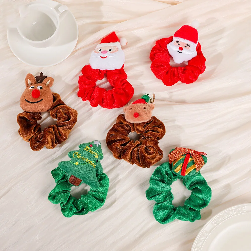 

Classic Elk Santa Hair Scrunchies Elastic Plush Hair Ties Ropes Ponytail Holder Rubber Band Women Girl Christmas Party Headdress