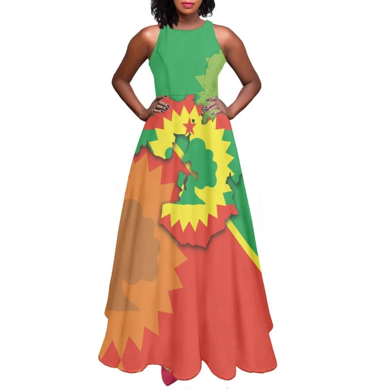 

Summer Women Prom Strap Dress Clothing Ethiopian Oromia Print Camis Dresses for Ladies Harajuku One Piece Girls Vestido Largos