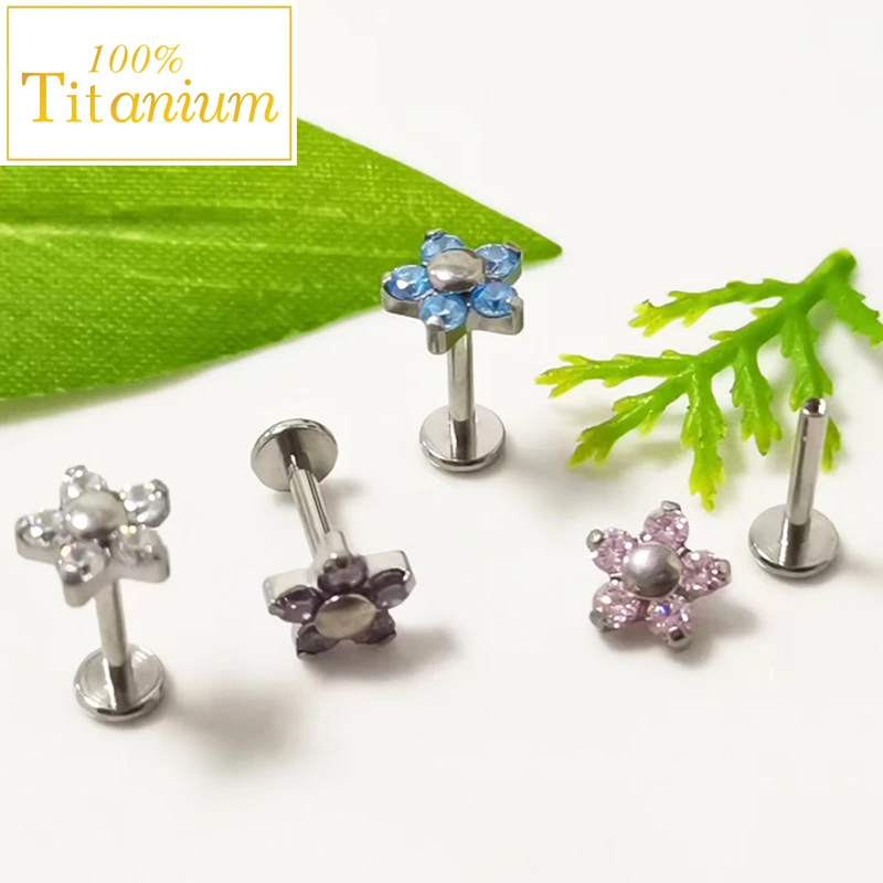 

ASTM F136 Titanium Piercing Ear Stud Cubic Zirconia Flower Cartilage Tragus Helix Daith Earring 16G Labret Lip Nail Body Jewelry