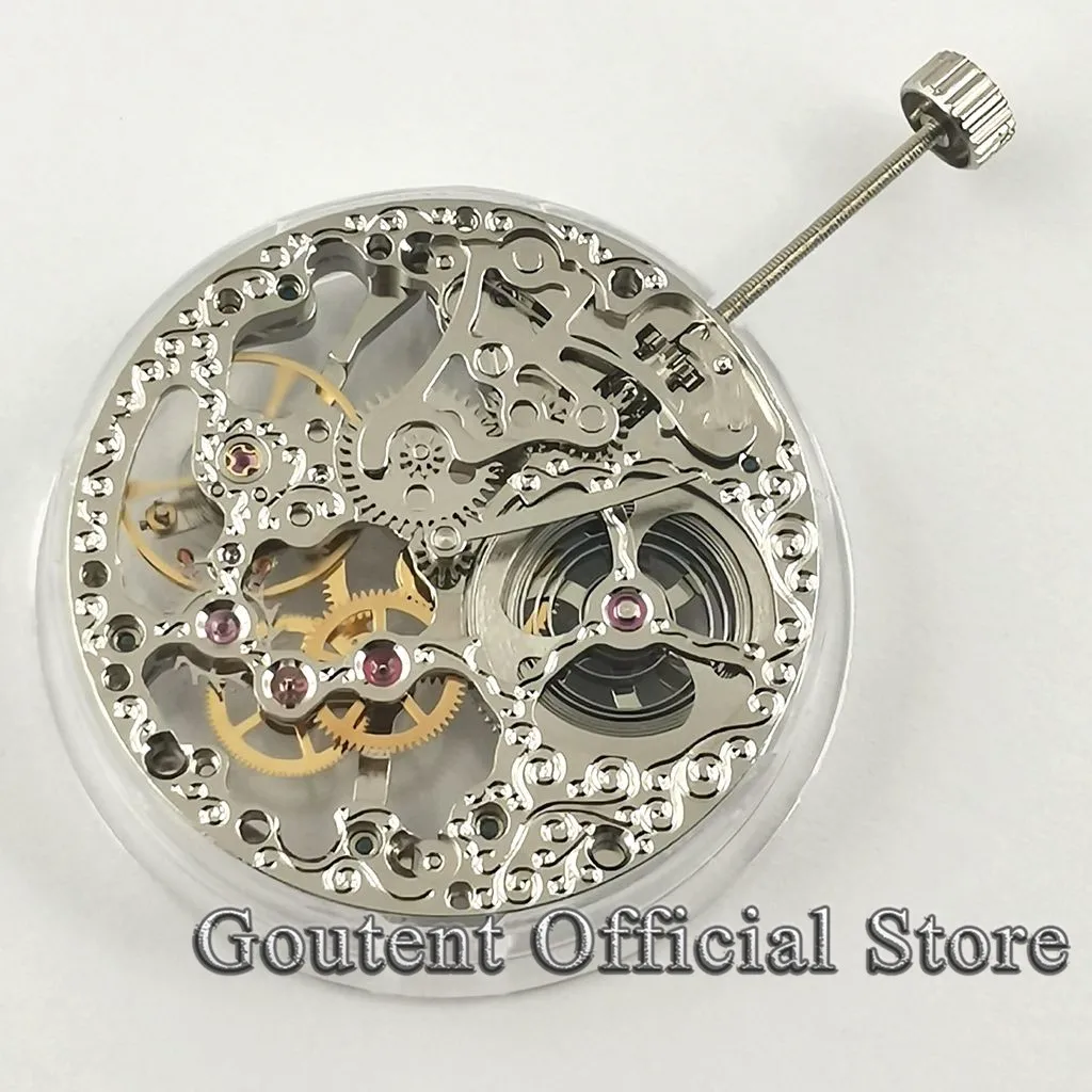 Goutent 17 Jewels Silver/Golden Asian Full Skeleton Hand-Winding Movement Replacement For ETA 6497 Watch Movement images - 6