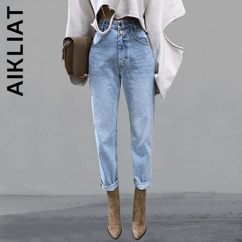 

Aikliat High Waist Loose Student Plus Size Baggy Women Jeans Y2k 2022 Denim Pants Straight Jeans For Ladies Pants Trousers
