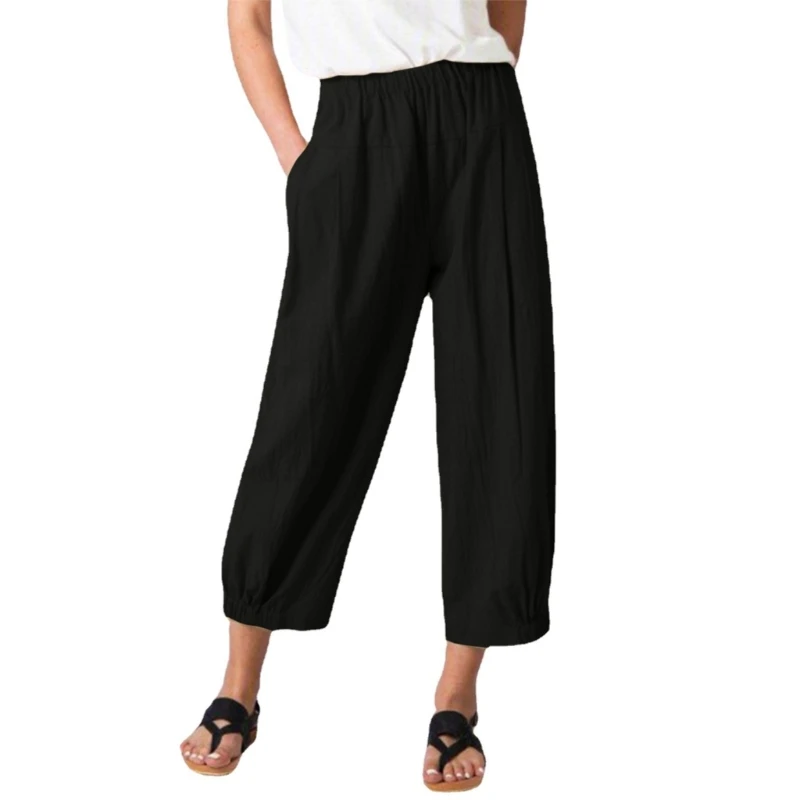 

Solod Color-Capri Pants for Women Female Casual Cropped Wide Leg Pants Loose Palazzo Pants Summer High Waisted Trousers 517D