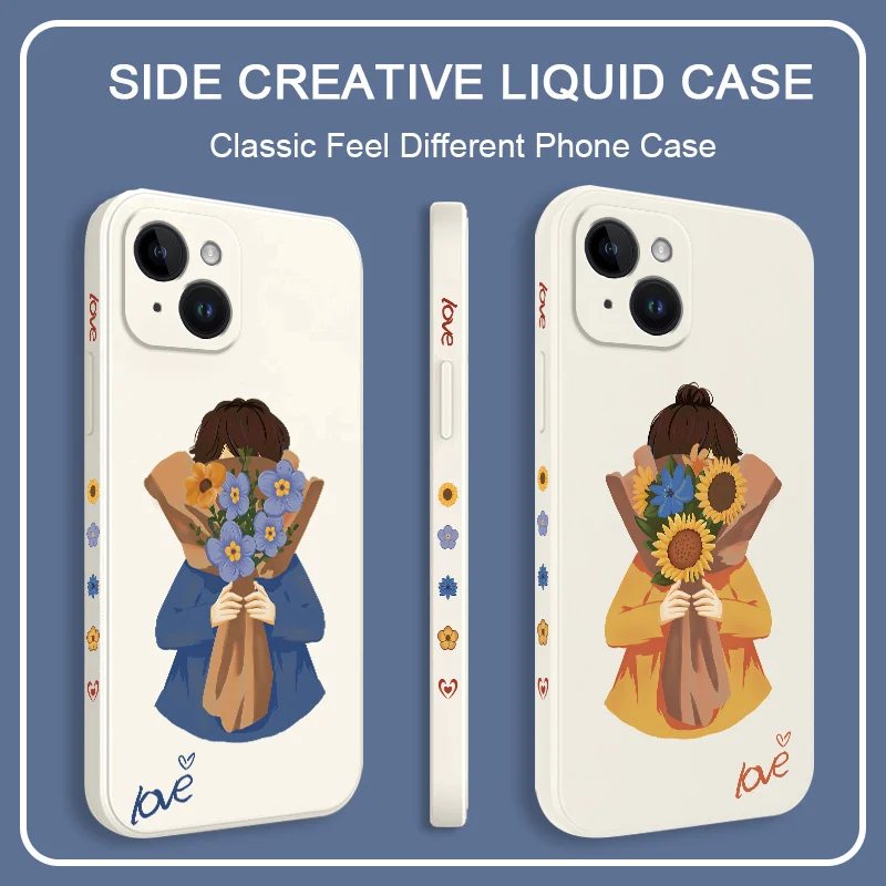 

Flower Season Boy Phone Case For iPhone 14 13 12 11 Plus Pro Max Mini X XR XS SE2020 8 7 6 6S Plus Liquid Silicone Cover