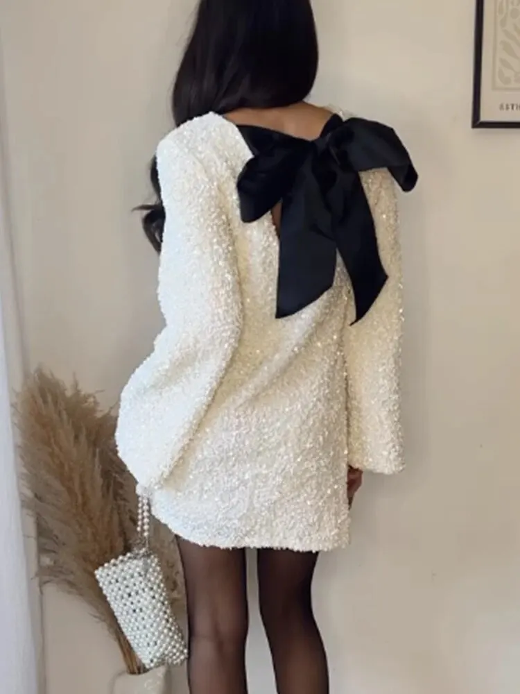 

Fashion Solid Sequin Dress For Women New Year Christmas Party Dresses Female Elegant Chic Long Sleeve Evening Holiday Vestidos