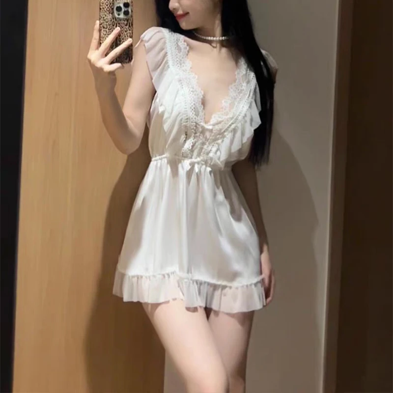 Белое сексуальное женское белье романтическая ночная рубашка женская с
