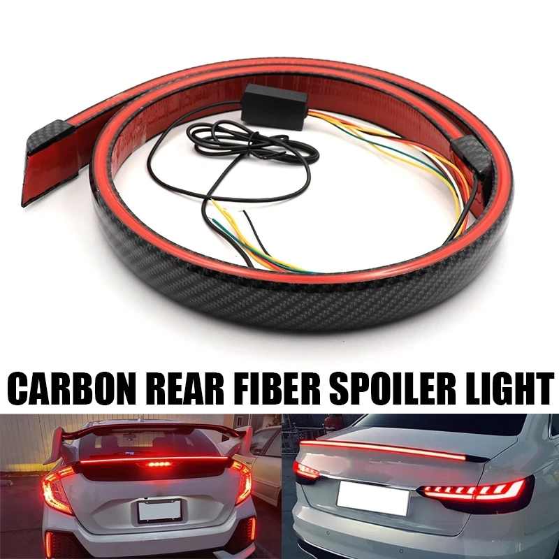 

120cm Carbon Singlen Trunk Spoilers LED Light Stripstop Exterior Rear Spoiler Turn Signal Lamp Brake Tail Lights 12V Universal
