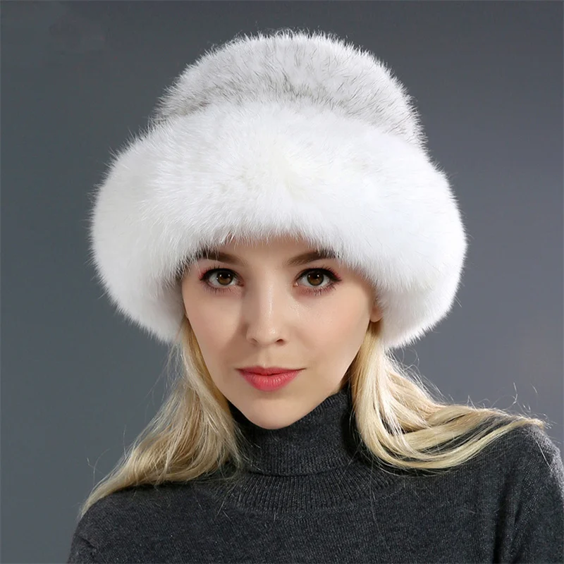 New Women's Winter Hat Luxury Knitted Real Sable Baseball Hat Natural Warm Fox Leather Hat Girl's Soft 100% Pure Sable Hat