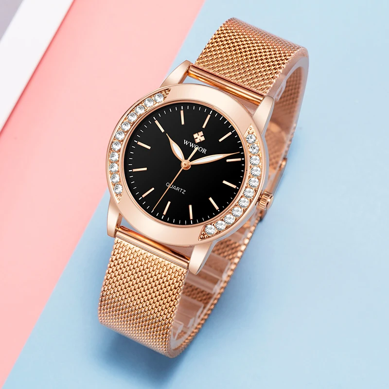 WWOOR Fashion Women's Watch Elegant Ladies Quartz Wristwatches Diamond Dial Luminous Watches Female Clock Women New Montre Femme