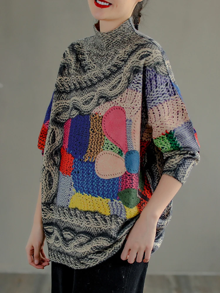 Женский вязаный свитер Max LuLu элегантный теплый пуловер с высоким воротником