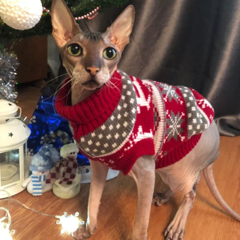 

Cute Sphynx Cat Sweater Pullover Winter Warm Pet Clothes for Cats Kedi Kitten Costume Puppy Clothing Mascotas ropa para gatos