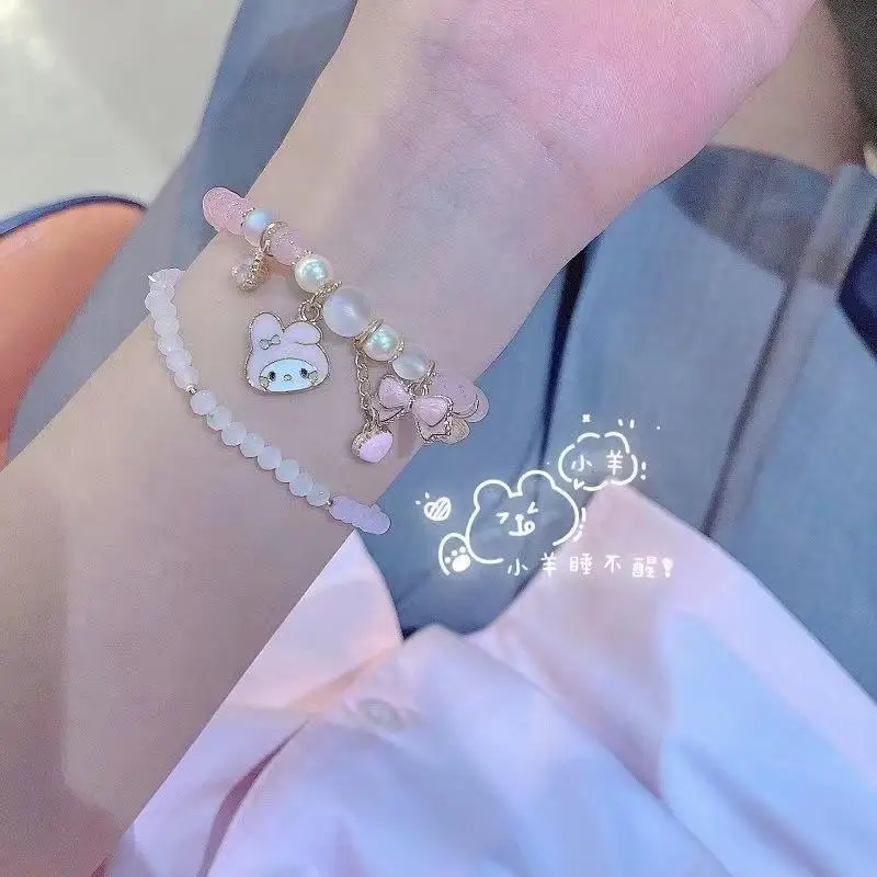 

Sanrioed Anime My Melody Cinnamoroll Kuromi Pom Pom Purin Kawaii Cute Cartoon Beaded Crystal Bracelet Girl Birthday Gift