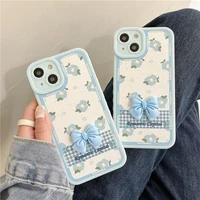cute 3d bow flower phone case for iphone 13 12 11 pro xs max x xr flower camera lens protective shockproof back cover