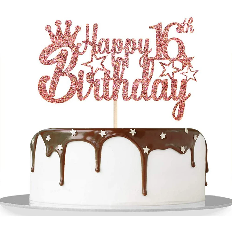 

Glitter Rose Gold Happy Sweet 16 Birthday Number Star Cake Toppers 16th Birthday Cake Decorations Birthday Party Cake Decorating