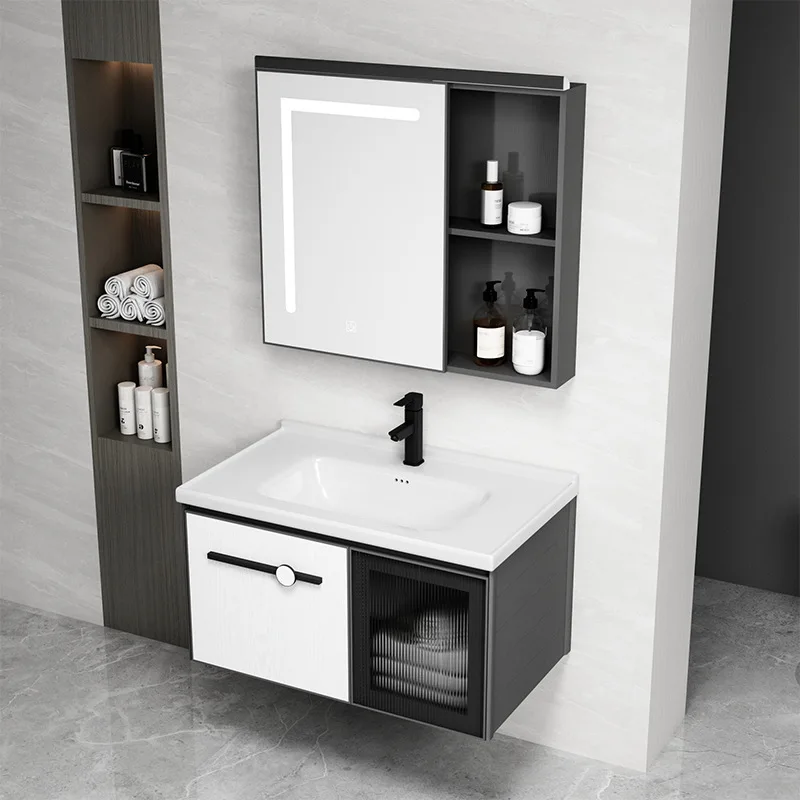 

Роскошные алюминиевые шкафы для ванной комнаты, умный зеркальный шкаф, современный шкаф для ванной комнаты с раковиной