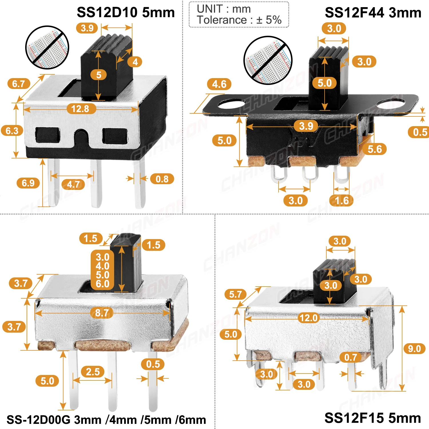 Микро ползунковый переключатель Spdt 3-контактный 5-позиционный мини ss12f15 ss12f44 1p2t 3