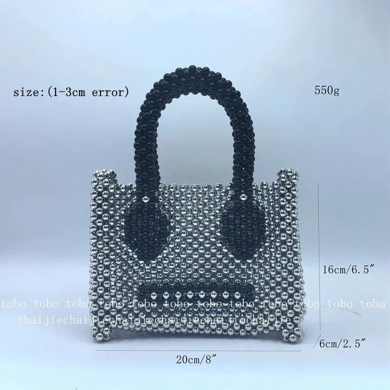 Женская тканая сумка с серебряной ручкой и бисером нишевая дизайнерская