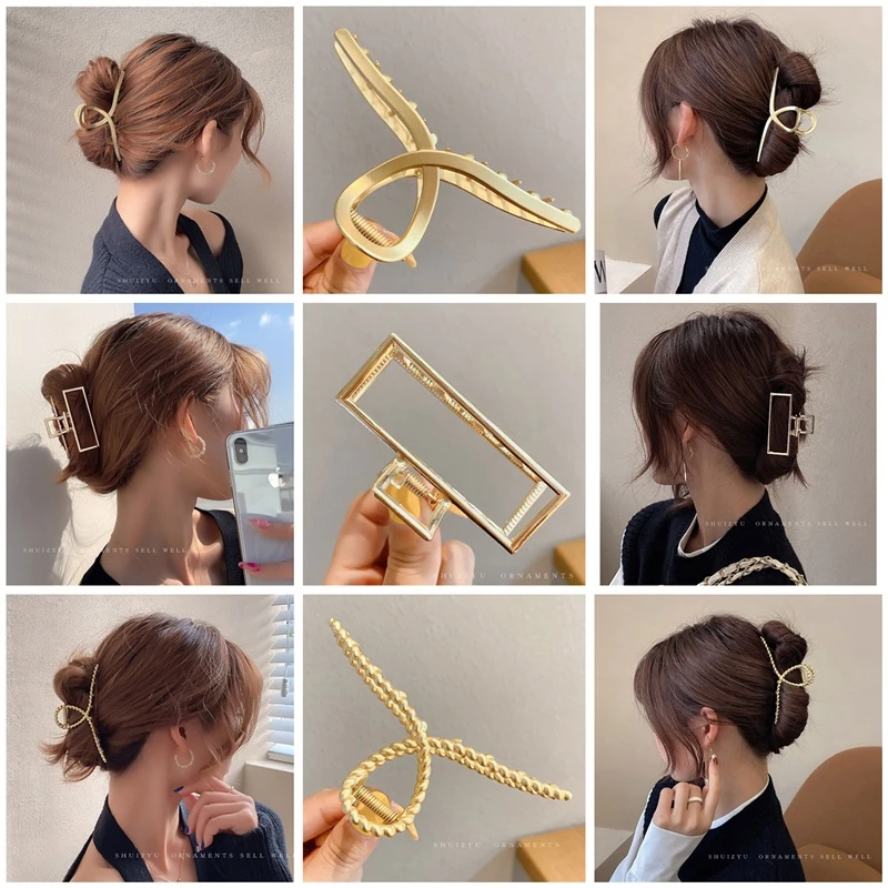 

Ins Korean Hair Clip Accessories Hair Claws Pearl Big Claw Clip Metal Square Hairpins Metal Catch Shark Headdress For Women