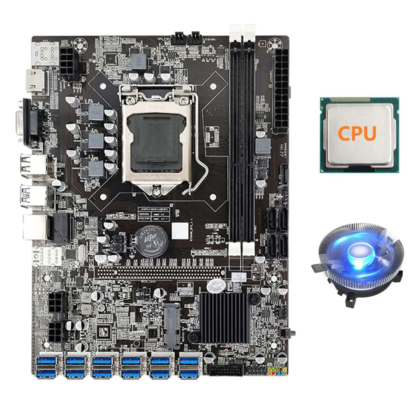 

B75 ETH Mining Motherboard 12 PCIE to USB Adapter+Random CPU+Fan LGA1155 DDR3 MSATA B75 USB BTC Miner Motherboard