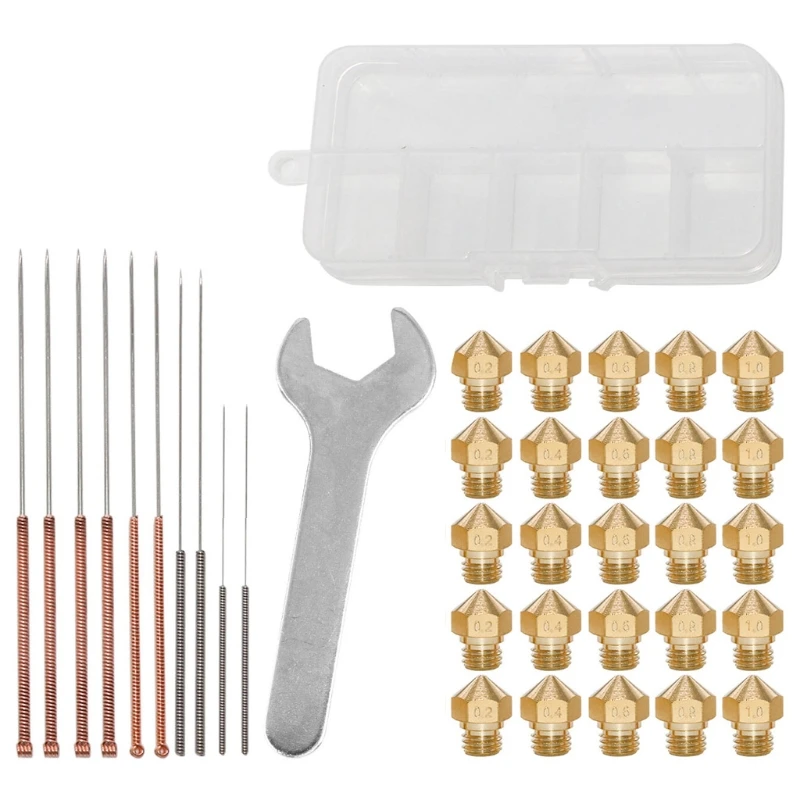 

3D Printer Nozzle MK10 Thread Brass Extruder Head Nozzle 0.2 0.4 0.6 0.8 1.0 mm Filament with Cleaning Needles and Tools